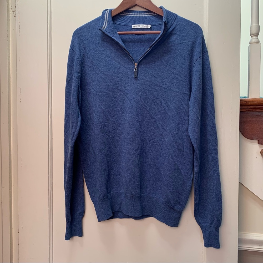 Peter Millar 100% Merino Wool Blue Zip Up Sweater